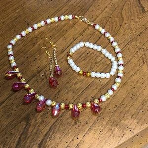 3 pieces ... JEWELRY SET .. red, white and gold ..... ns-2
